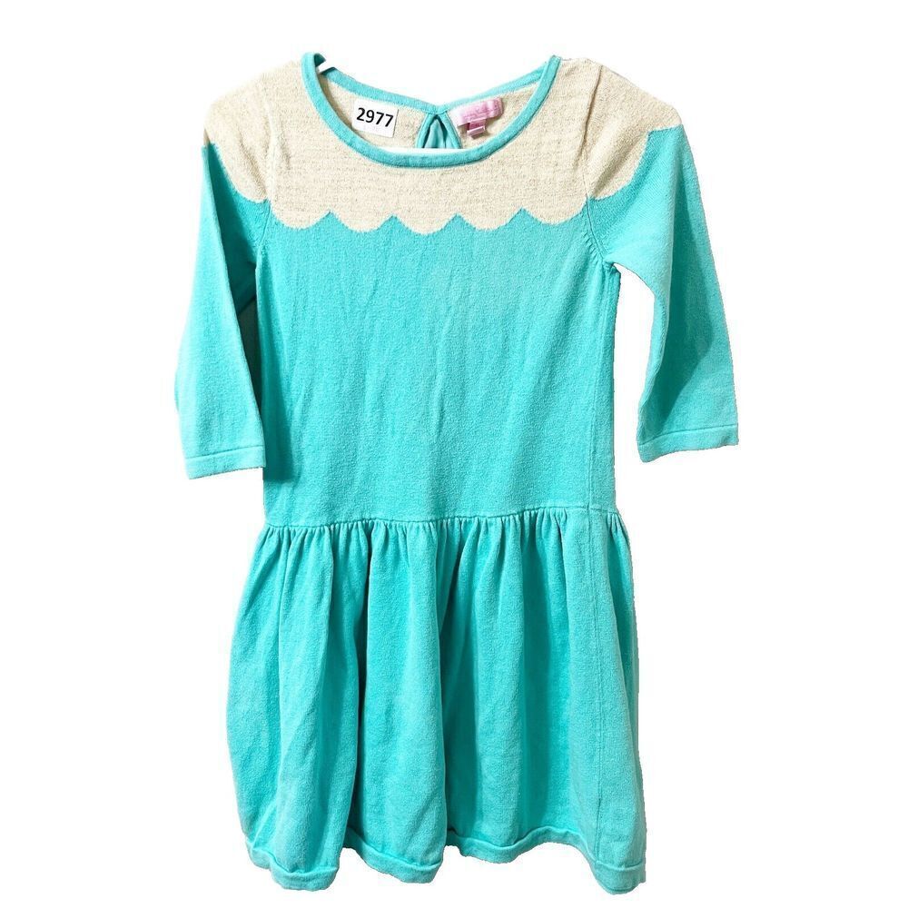 Lilly Pulitzer Girls Teal Gold Sweater Dress XL Knitted Pleated Winter Holiday